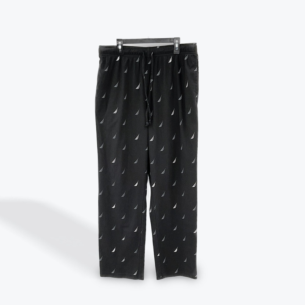 Nautica Sleepwear Mens Lounge Pants Medium Black White Sailboat Print Drawstring